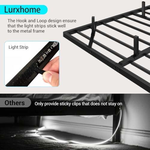 Queen Size Floating Metal Platform Bed Frame with LED Lights & Charging Station - Lurxhome