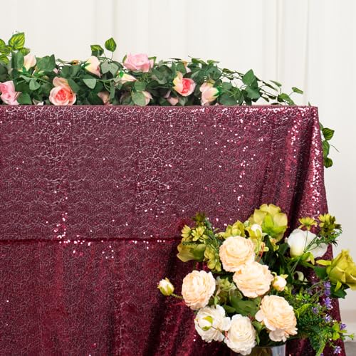 132" x 90" Burgundy Sequin Tablecloth - Rectangular Glitter Wedding & Party Decor