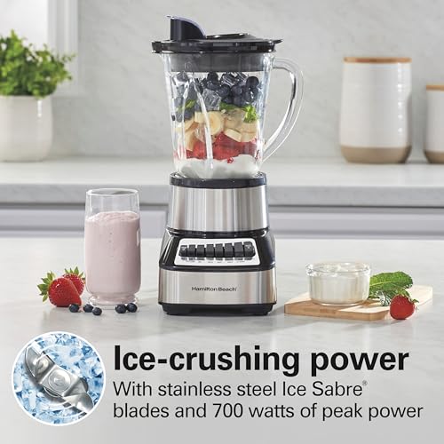 Hamilton Beach Wave Crusher Blender 40oz Stainless Steel Jar - 14 Functions, Ice Sabre Blades, 700W
