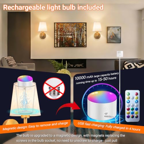 YHCDLAMP Bronze Peel & Stick Wall Sconces Set of 2, Battery Operated RGB Lighting