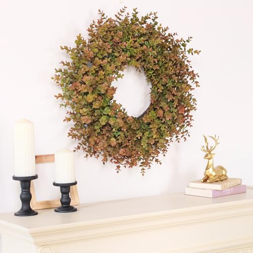 26-Inch Large Fake Eucalyptus Fall Wreath for Front Door Decor - Orange & Green - Variation of THIS listing