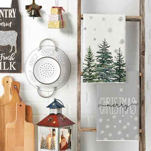 Artoid Mode Hello Snowflakes Winter Kitchen Towels Dish Towels, 18x26 Inch Christmas Pine Trees Decoration Hand Towels Set of 2