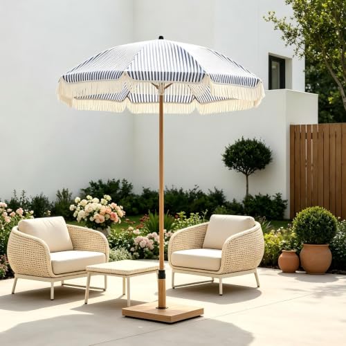 Heavy Duty 45lbs Patio Umbrella Base Stand with Teak Finish - Wind-Resistant Outdoor Support