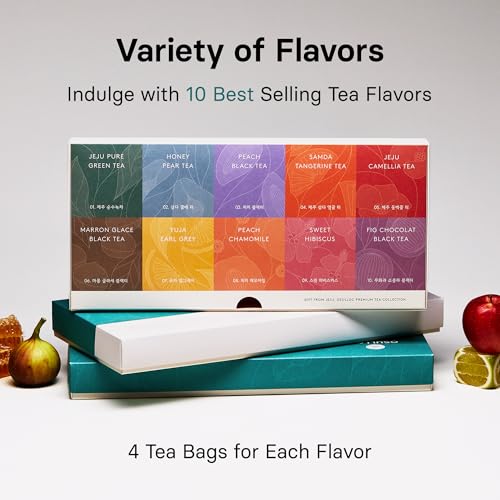 Premium Tea Collection - 40 Count, 10 Flavors, Self Care Gift Box, Jeju Organic Teas - Variation of This Listing