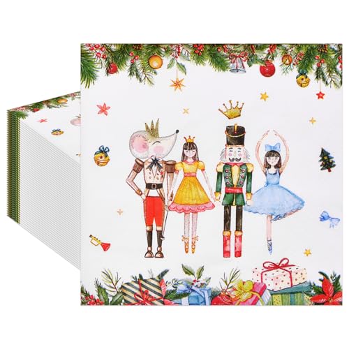 Christmas Ballet Napkins - White and Green 50 Count Holiday Party Disposable Paper