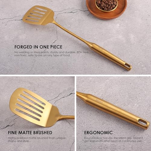Gold Kitchen Utensils Set of 9 - 15 Inch All Metal Cooking Tools - Variation of 9-Pieces