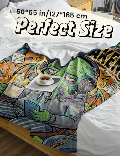 Cute Cthulhu Themed Flannel Blanket 50x65 Inches - Cozy Gift Idea