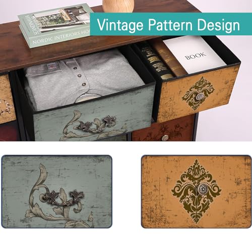 VASICAR Bedroom Dresser with 9 Deep Fabric Drawers - 11.8"D x 43.3"W x 29.9"H, Pattern Variation