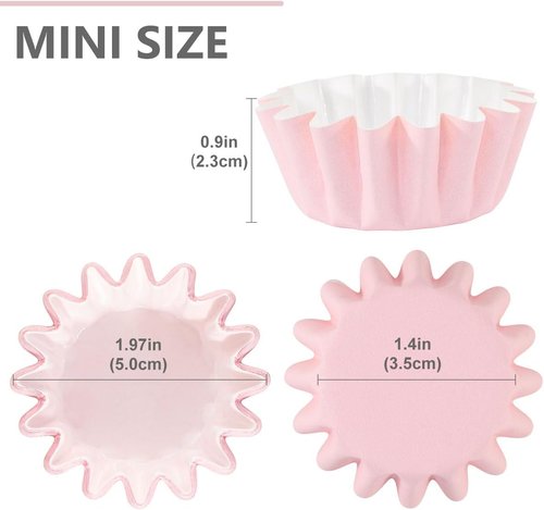 Caperci Pink Mini Cupcake Liners - 200 Count Heavy-Duty Grease-Resistant Baking Cups | Odorless & Easy Peel