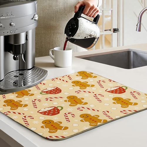 Christmas Drying Mat for Kitchen Counter 16" X 18" Gingerbread Dish Drying Mat for Kitchen Decor Xmas Drying Mats For Home Counter Drying Mats For Dishes Dish Mat Drying Mat