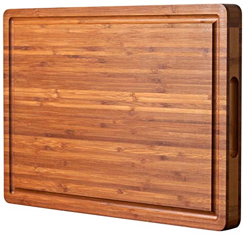 Allsum XL Bamboo Cutting Board 20x15 Inches with Juice Grooves & Handles - Reversible Butcher Block, Cheese Board, Thick 1"
