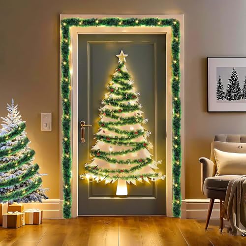 2 Pack Christmas Garland with Lights, Total 38 Feet 80 Led Lighted