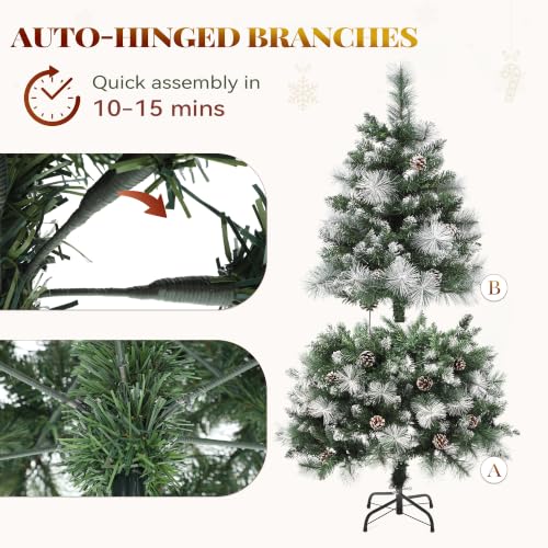 YITAHOME 4.5ft Prelit Christmas Tree with Pine Cones & Frosted Tips, Remote Control, Green, 4ft 6in