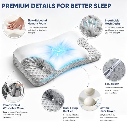 GasGbb White Adjustable Memory Foam CPAP Pillow with Cooling Cover & Mask Cutouts