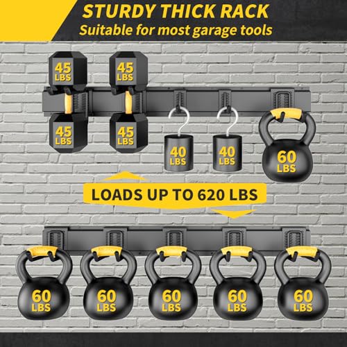 64-Inch Garage Wall Storage Rack with 4 Panels & 10 Hooks - Heavy Duty Metal Tool Organizer