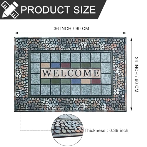 Heavy Duty Outdoor Door Mat - 24 x 36 Inch Non Slip Rubber Entry Rug in Blue Variation