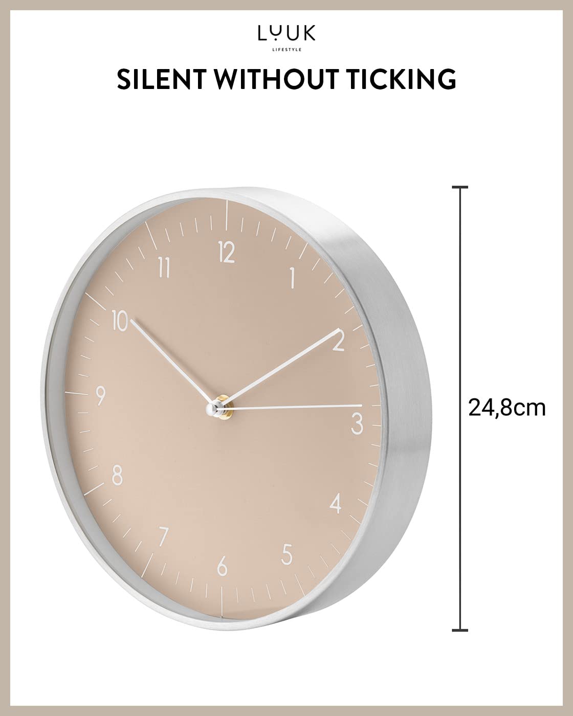 LUUK LIFESTYLE Modern wall Clock with Silent Quartz Movement, Stylish & Functional, Decoration for Bedroom, 12 inch, in Black & Gold