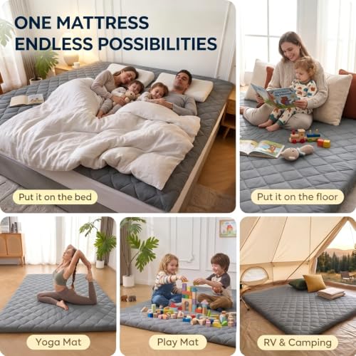 Grey DOWNSTORIA Japanese Foldable Floor Mattress Twin 39x75 with Handle