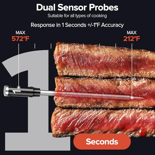 ROUUO Gray Wireless Meat Thermometer with 2 Probes, WiFi & Magnetic Base