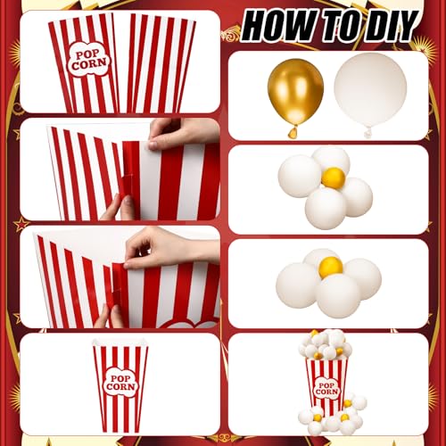 Carnival Party Decorations Set - Red White Circus Tent Backdrop & Balloons