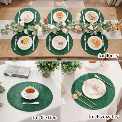 SHACOS Dark Green Round Placemats Set of 6 15 Inch Cotton Polyester Table Mats