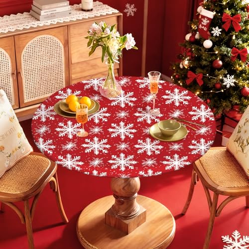 Christmas Tablecloth Round Fitted Table Cover Fits 38"-42" Tables