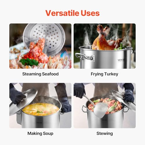 VEVOR 63.9 Quart Stainless Steel Stockpot with Basket & Lid - Large Capacity Commercial Cookware
