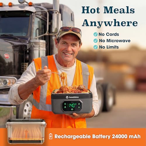 TRAVELISIMO Gray Cordless XL Heated Lunch Box 6.8 Cups - Portable Food Warmer