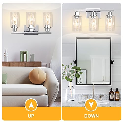 Apenath Chrome 3-Light Vanity Light Fixtures Modern Wall Sconces with Clear Glass Shades