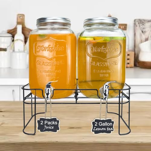 2 Gallon Double Glass Beverage Dispenser with Stand - Ideal for Parties & BBQs