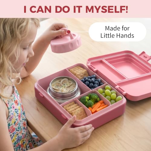 HOMEKOL Pink Bento Lunch Box for Kids with 9oz Insulated Food Jar, 7-Cup Capacity