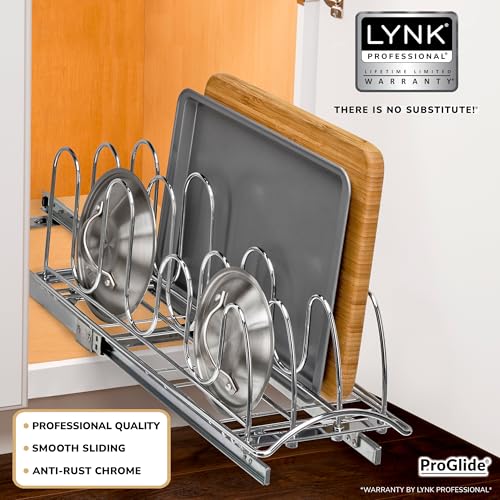 Pull Out Pot and Pan Lid Organizer Under Cabinet - 7.25W x 21D - Chrome - Variation of THIS listing 7.25W x 21D x 9H inches