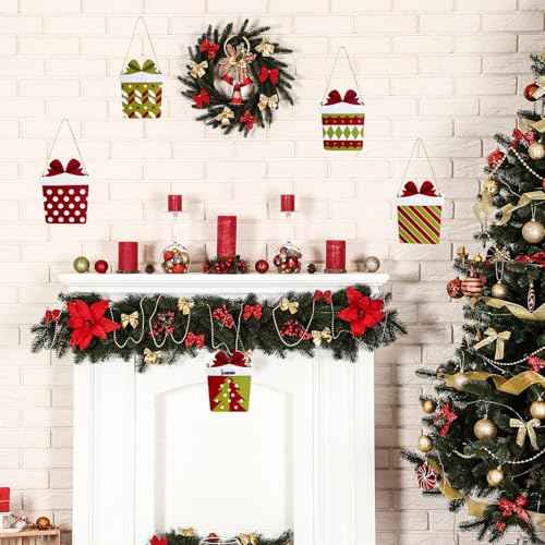 9 Pcs Wooden Christmas Money Holder for Cash Gift Shaped Christmas Gift Card Holder Red and Green Christmas Tree Hanging Ornaments for Xmas Winter Holiday Party Tree Decor