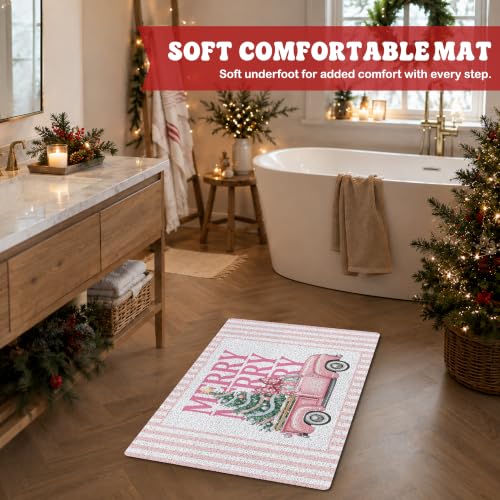 Pink Merry Christmas Tree Door Mat 17x30 Inches - Cquwb