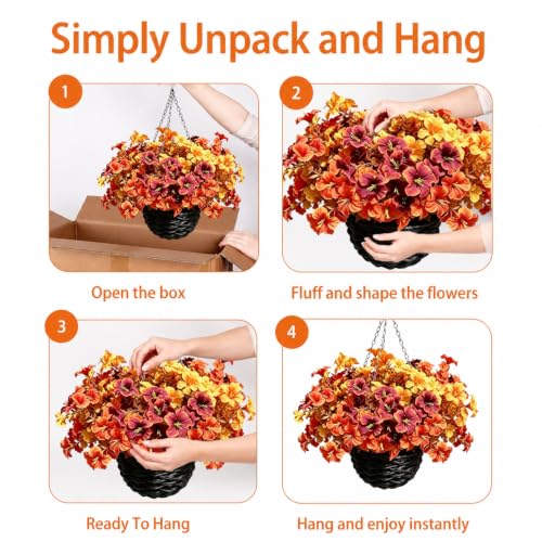 2 Pack Artificial Fall Hanging Flowers for Outdoor Decor - Petunias, UV Resistant
