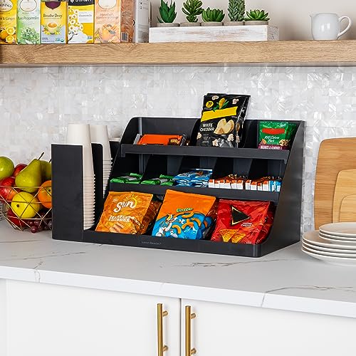 Large Countertop Coffee Station Organizer with 14 Compartments - Black
