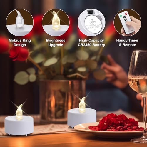 Tea Light Candles with Remote Control,12pack Flickering Flameless LED Candle,Long Lasting 400+Hours,Battery Operated with Timer for Home Decoration Seasonal &Festival Celebration WarmWhite