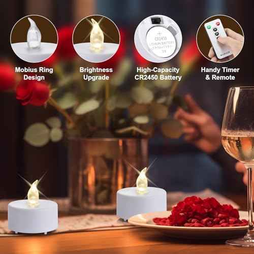 12pack Remote Control LED Tea Lights Battery Operated Flameless Candles Realistic and Bright Flickering Long Lasting 400 Hours Electric Candles for Christmas Home Party Wedding Decor (White)