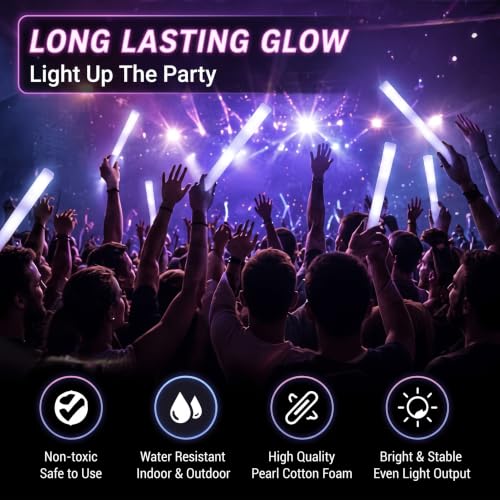 24 Pack LED Foam Glow Sticks Wands for Parties, Weddings & Events