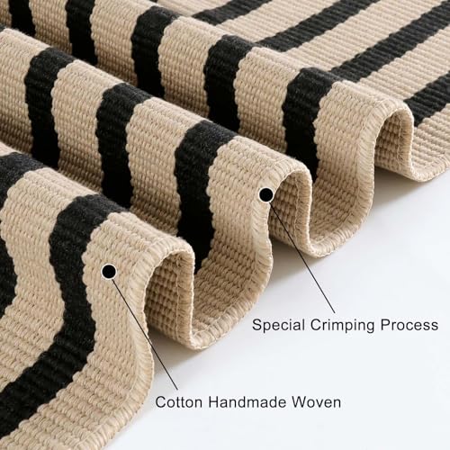 Outdoor Washable Rug 3x5 Feet Black and Tan Striped Porch Rug - Waterproof, Indoor/Outdoor