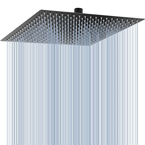 Voolan 16 Inch Oversize Rain Shower Head - High Flow Square Rainfall Waterfall - Matte Black