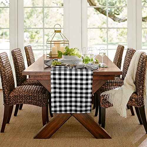 Buffalo Plaid Table Runner 14x72inch Classic Farmhouse Table Runner Black and White Buffalo Check Table Runner for Wedding Christmas Thanksgiving Family Dinner Party Decoration