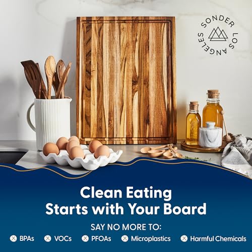 Large Teak Wood Cutting Board - Edge Grain, Laurel Variation, 18x14 Inches