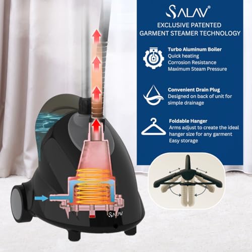 SALAV Full Size Garment Steamer with Auto-Off - 1500W, Black Auto Off Variant
