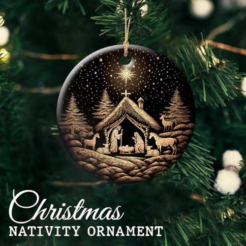 Nativity Scene Ceramic Ornament Decor Christmas - Birth of Jesus Ornaments - Religious Gift for Christian Women, Men, Family, Friend, Neighbor, Coworker, Teacher - Exchange Gifts