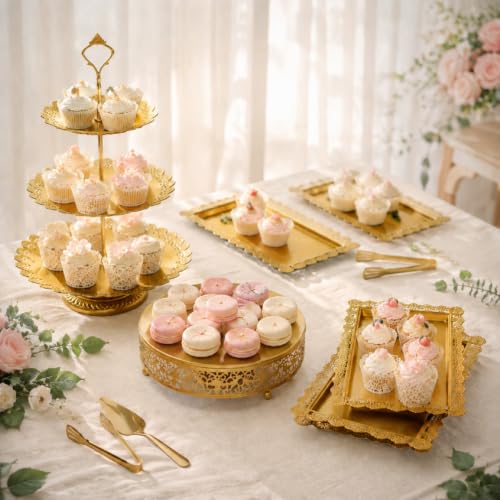 11 Pack desert table display set, Metal Gold Dessert Stands and Bases