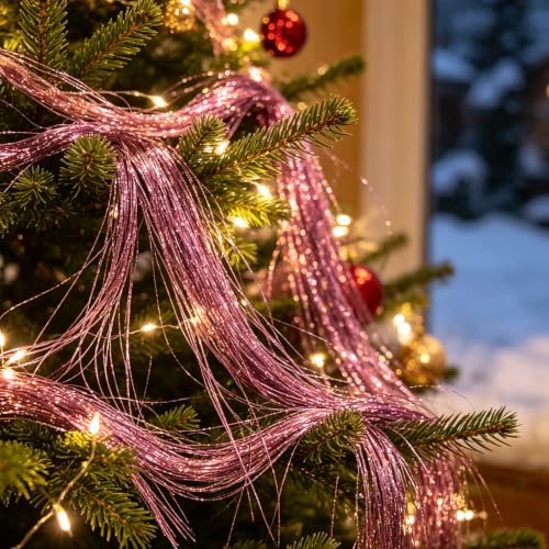 YOOGCORETT 2000 Strand Pink Iridescent Icicles Tinsel 18" Christmas Tree Decor (4# Pink Iridescent)