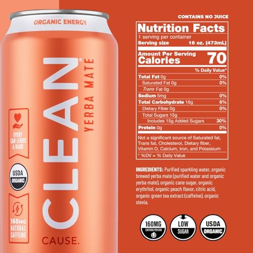 CLEAN Cause Low Calorie Sparkling Yerba Mate Tea Variety Pack - 12 Cans, 4 Flavors