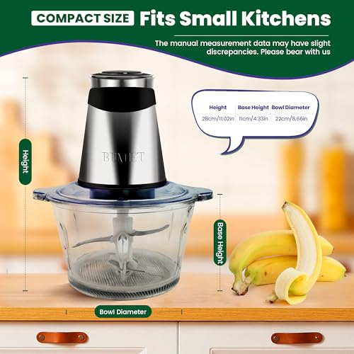 BUMET 500W Meat Grinder Food Chopper with 2×8-Cup Bowls & 2 Blades, Fast & Durable Kitchen Processor
