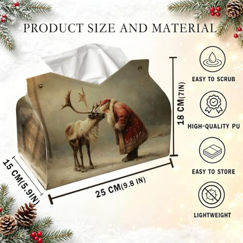 UTELKA Santa Deer Tissue Box Cover Rectangle, Winter Holder 9.8x6x7